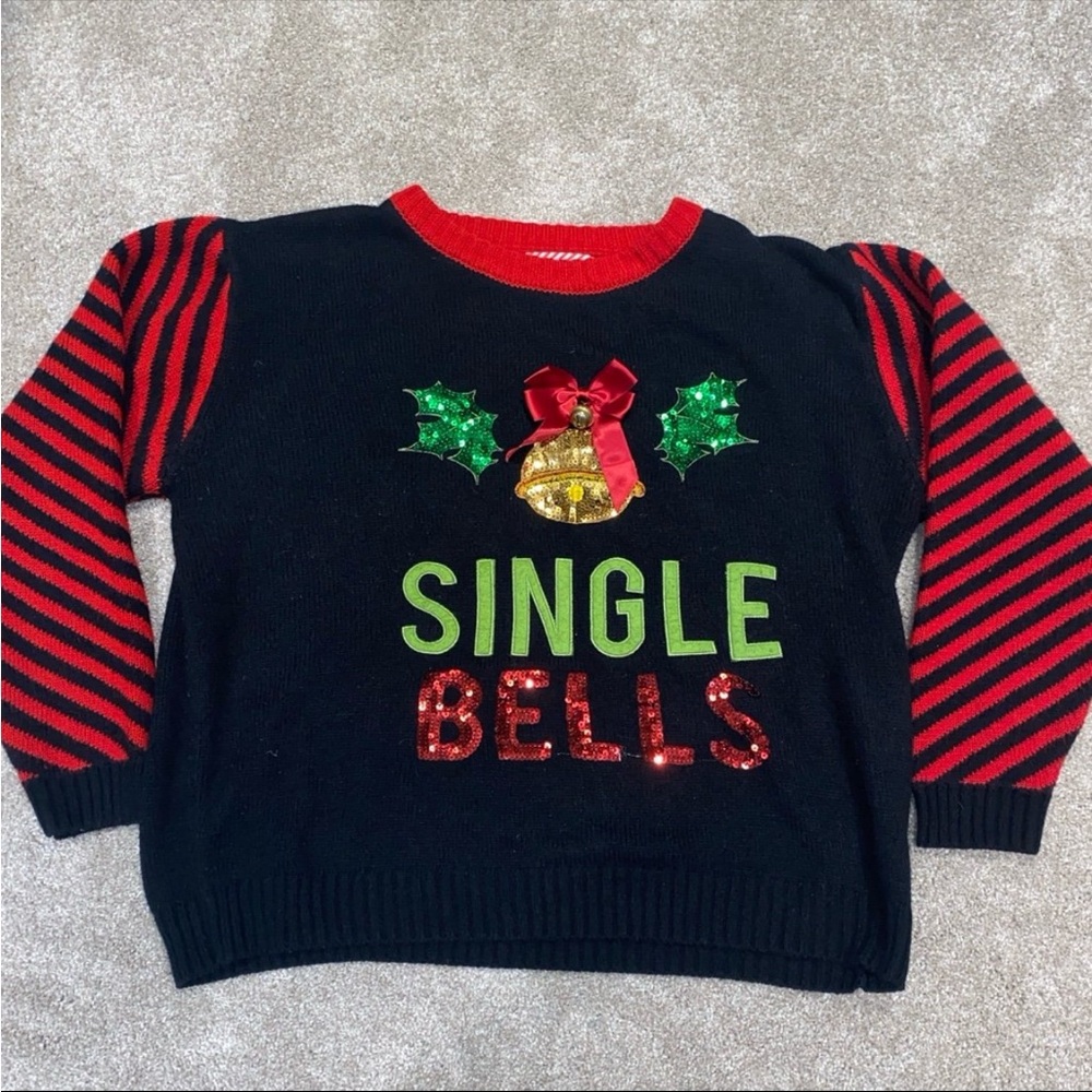 Ugly Christmas‎ Sweater Single Bells Black Red Sequins Size XL